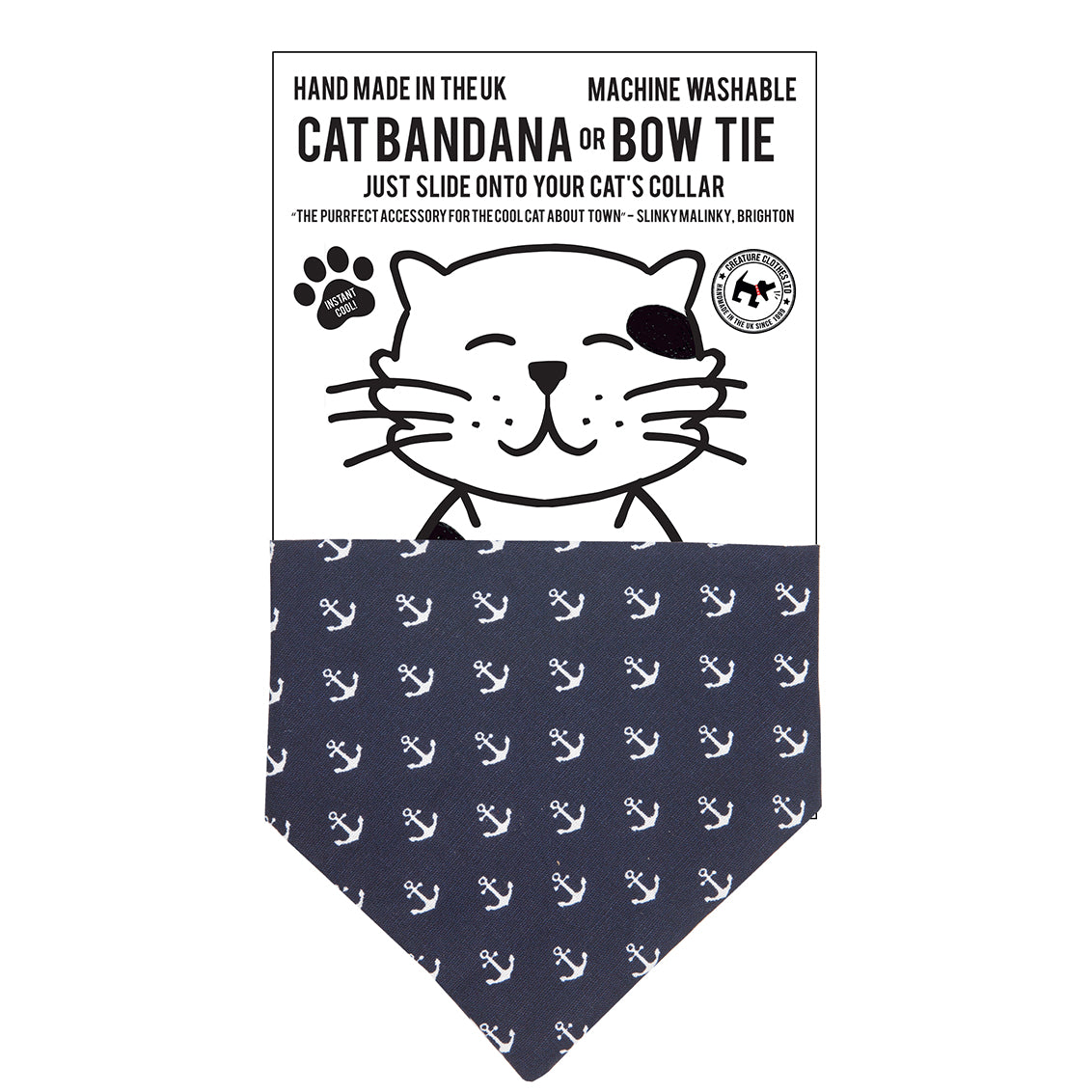 Cat Bandana in Navy Anchor Print, Creature Clothes