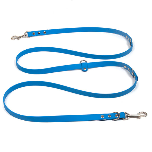 Biothane waterproof vegan leather hands-free dog lead in bright blue, Creature Clothes