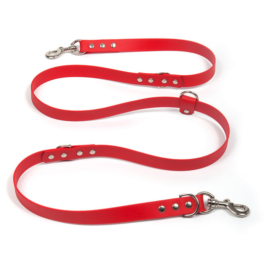 Biothane waterproof vegan leather hands-free dog lead in bright red, Creature Clothes