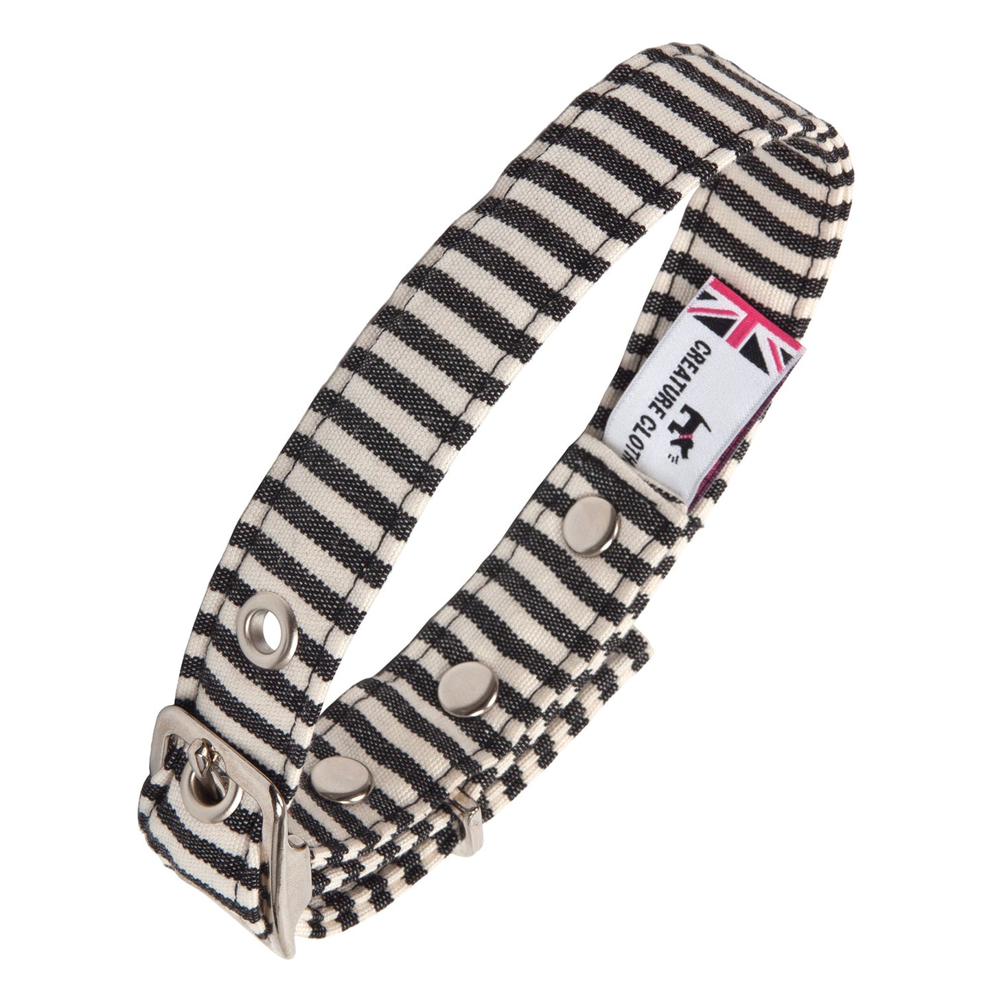 Vegan fabric dog collar in black and white stripes