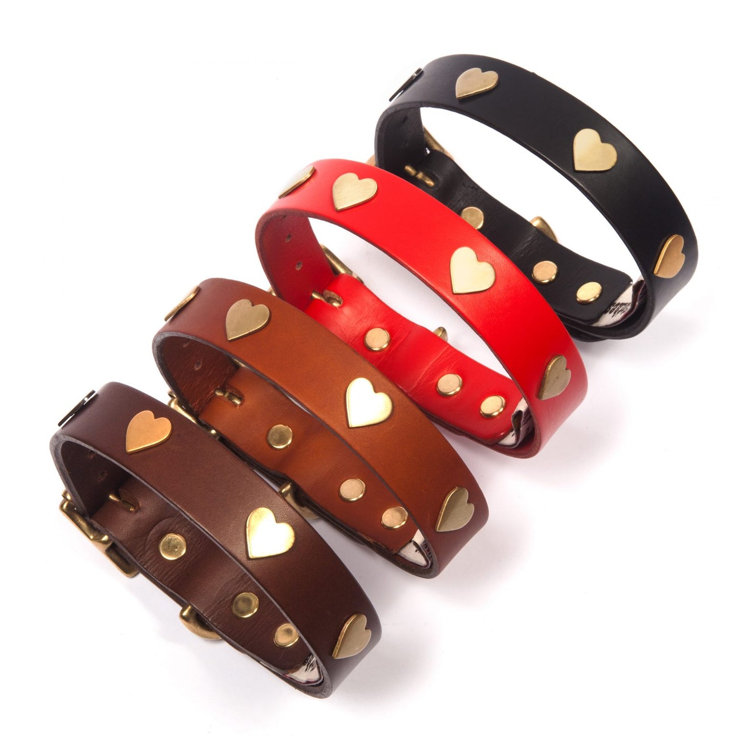 brass heart leather dog collars, Creature Clothes