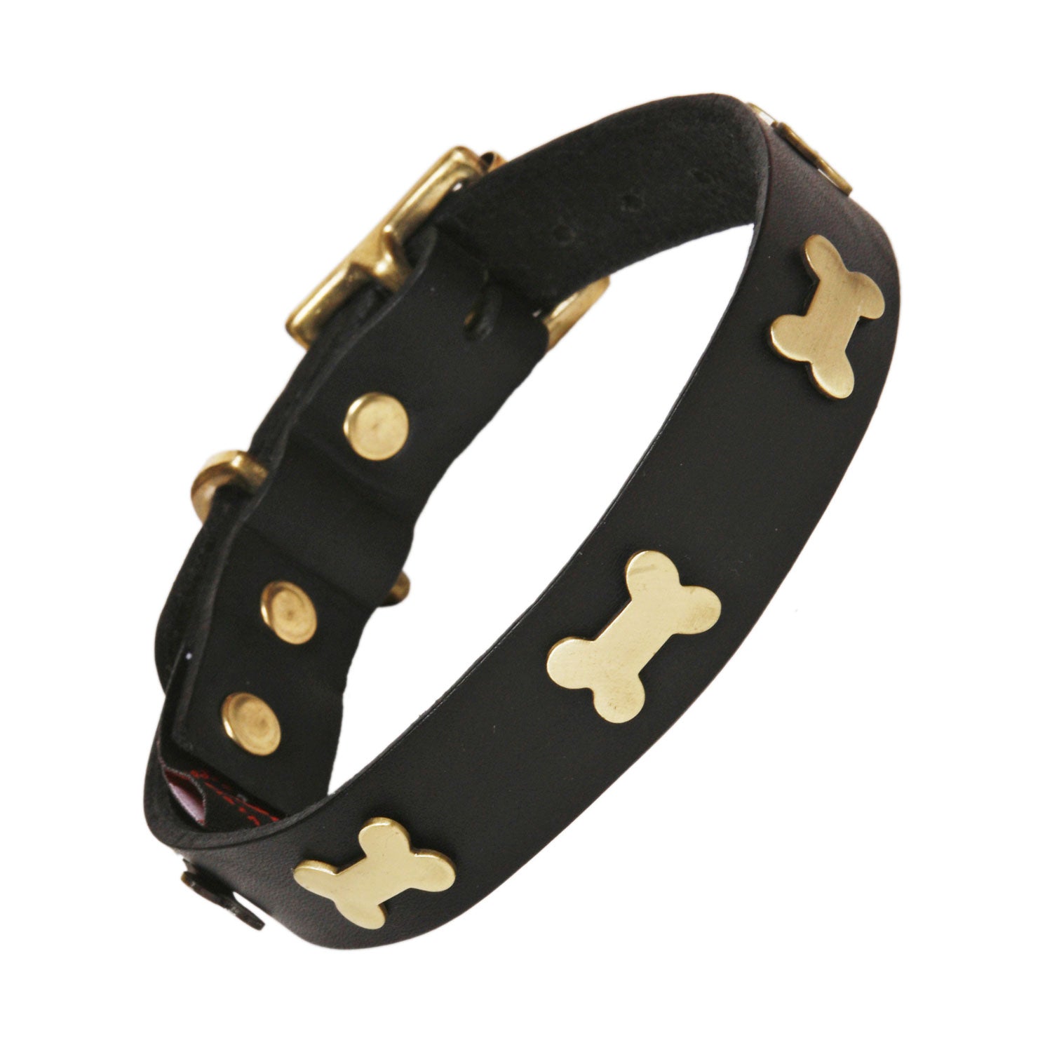 Brass Bones Black Leather Dog Collar, Creature Clothes