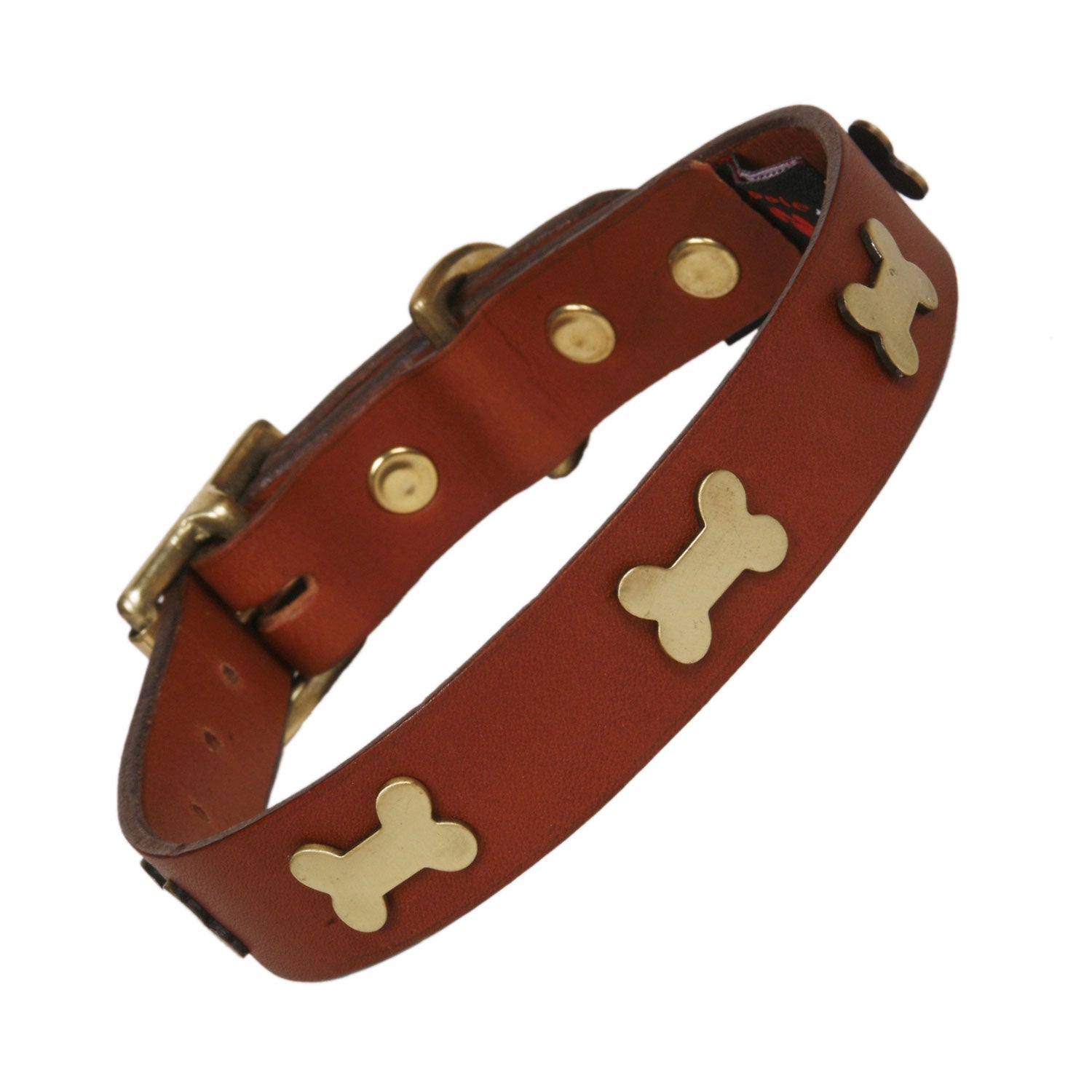 Brass Bones Tan Leather Dog Collar, Creature Clothes