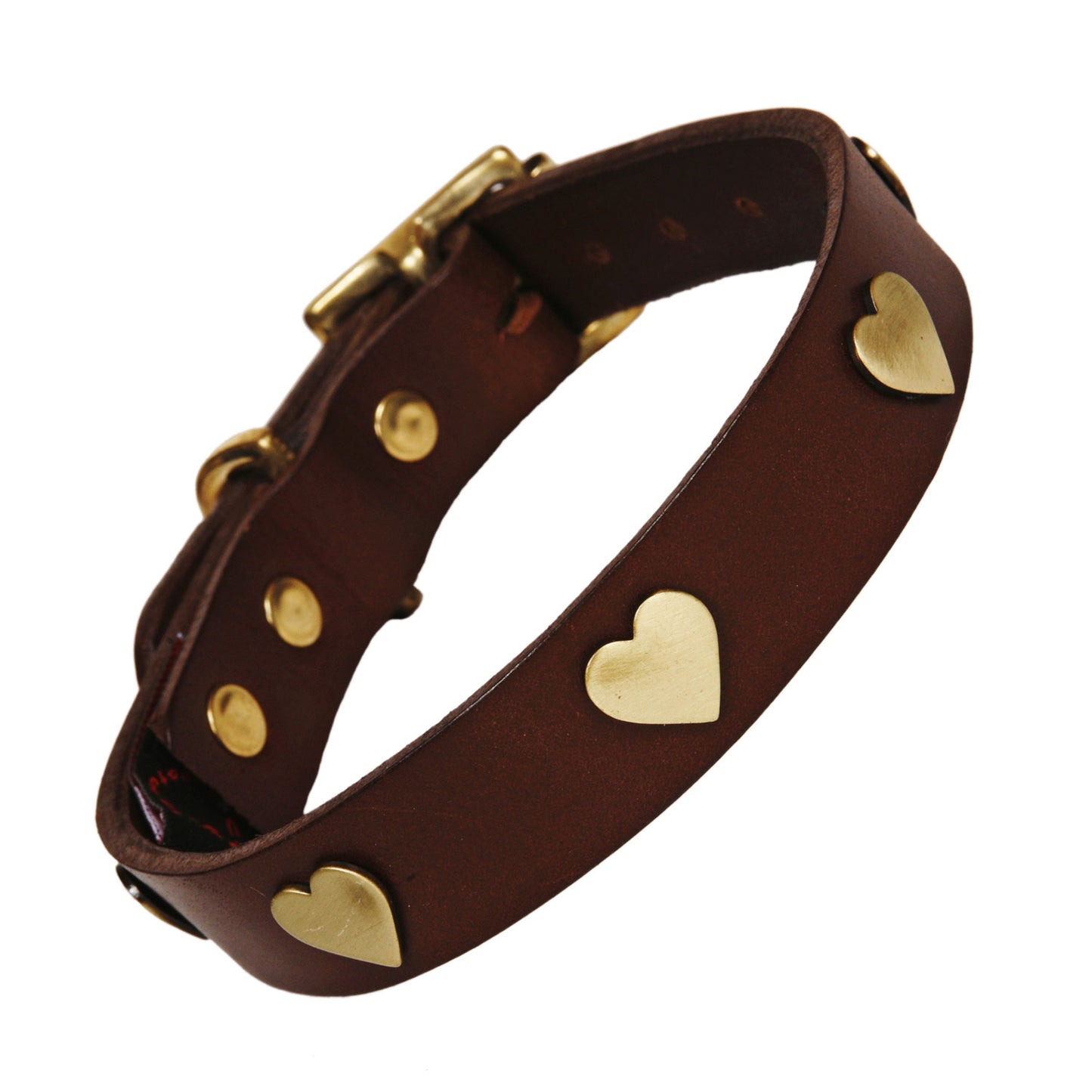 Brass Heart Chocolate Brown Leather Dog Collar, Creature Clothes