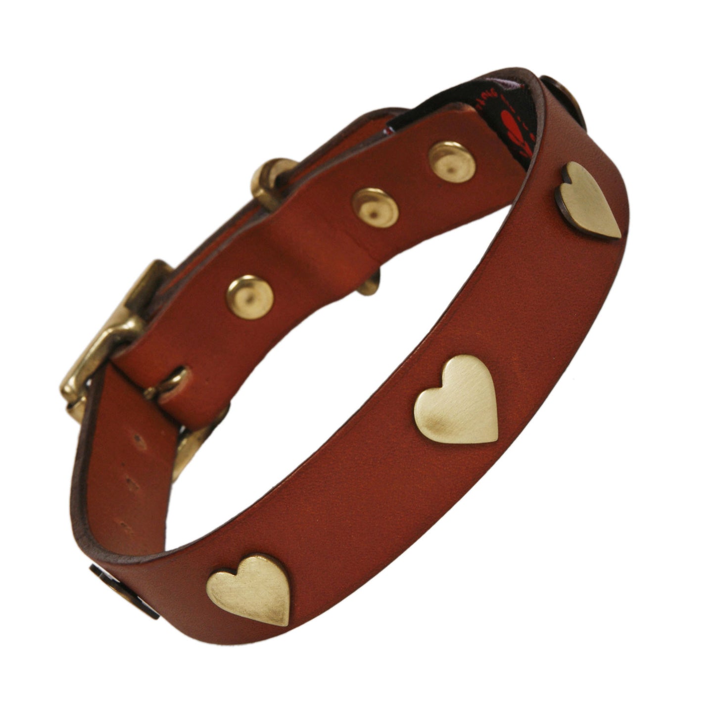 Brass Heart Tan Leather Dog Collar, Creature Clothes