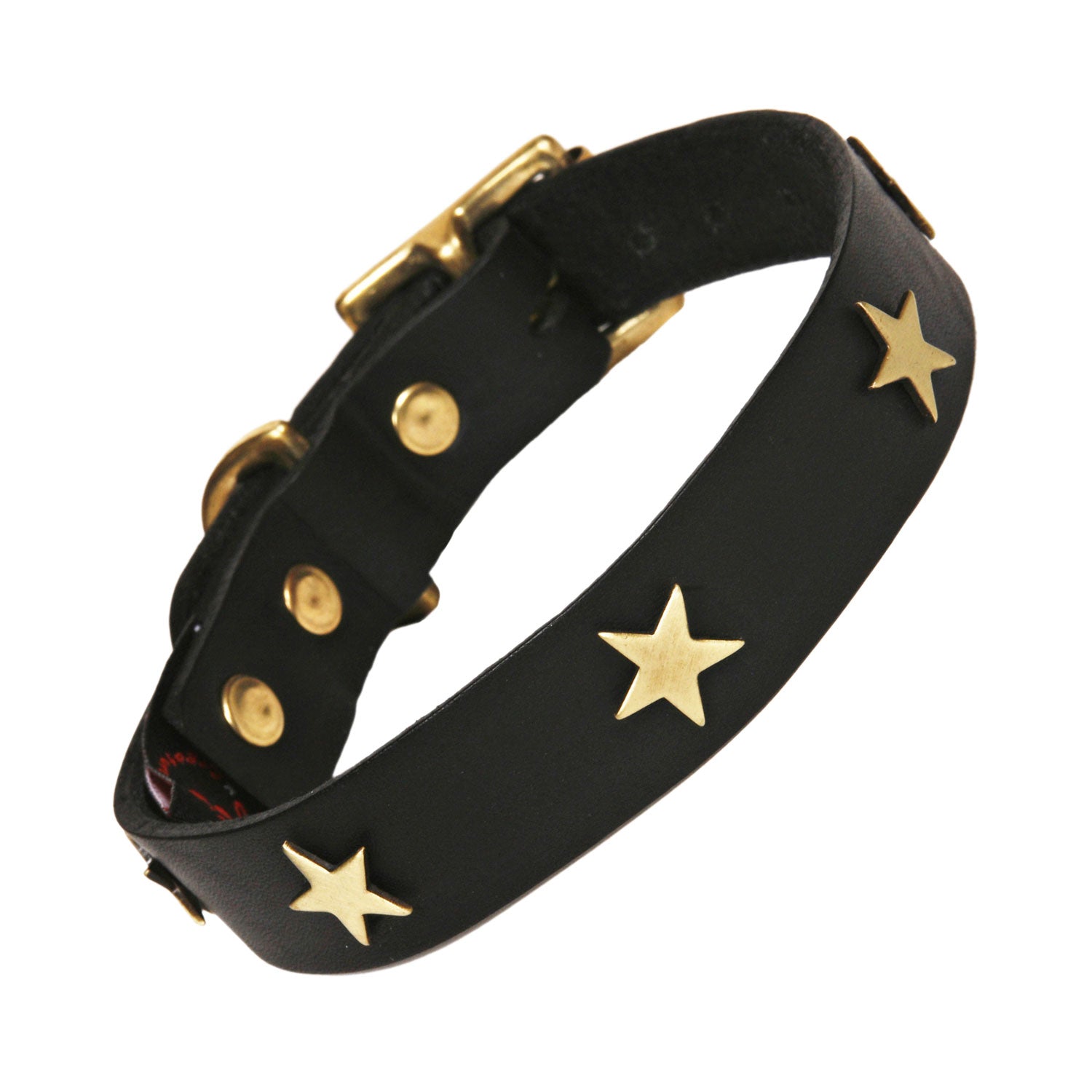 Brass Star Black Leather Dog Collar, Creature Clothes