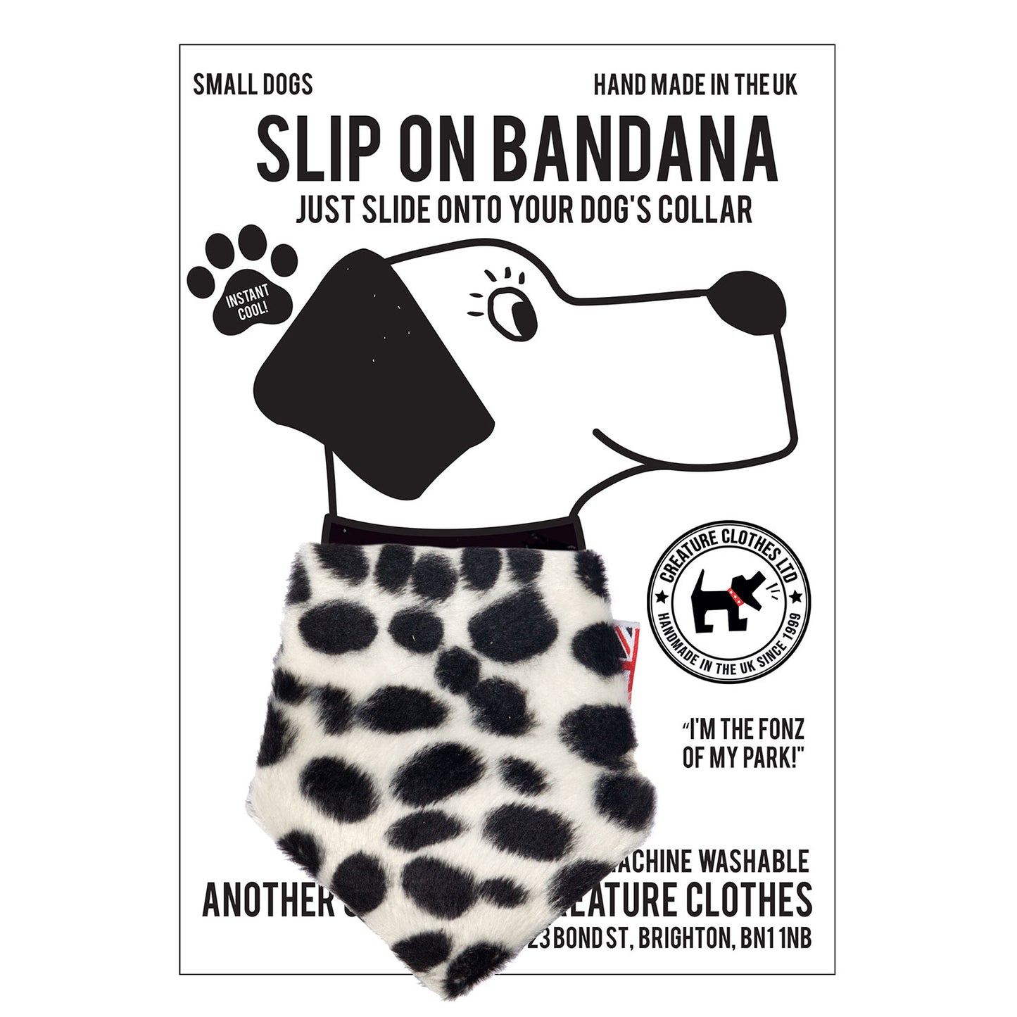 Slip on Dog Bandana in Dalmatian Faux Fur