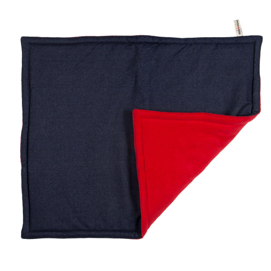 Padded Travel Blanket in Denim and Red Fleece, Creature Clothes