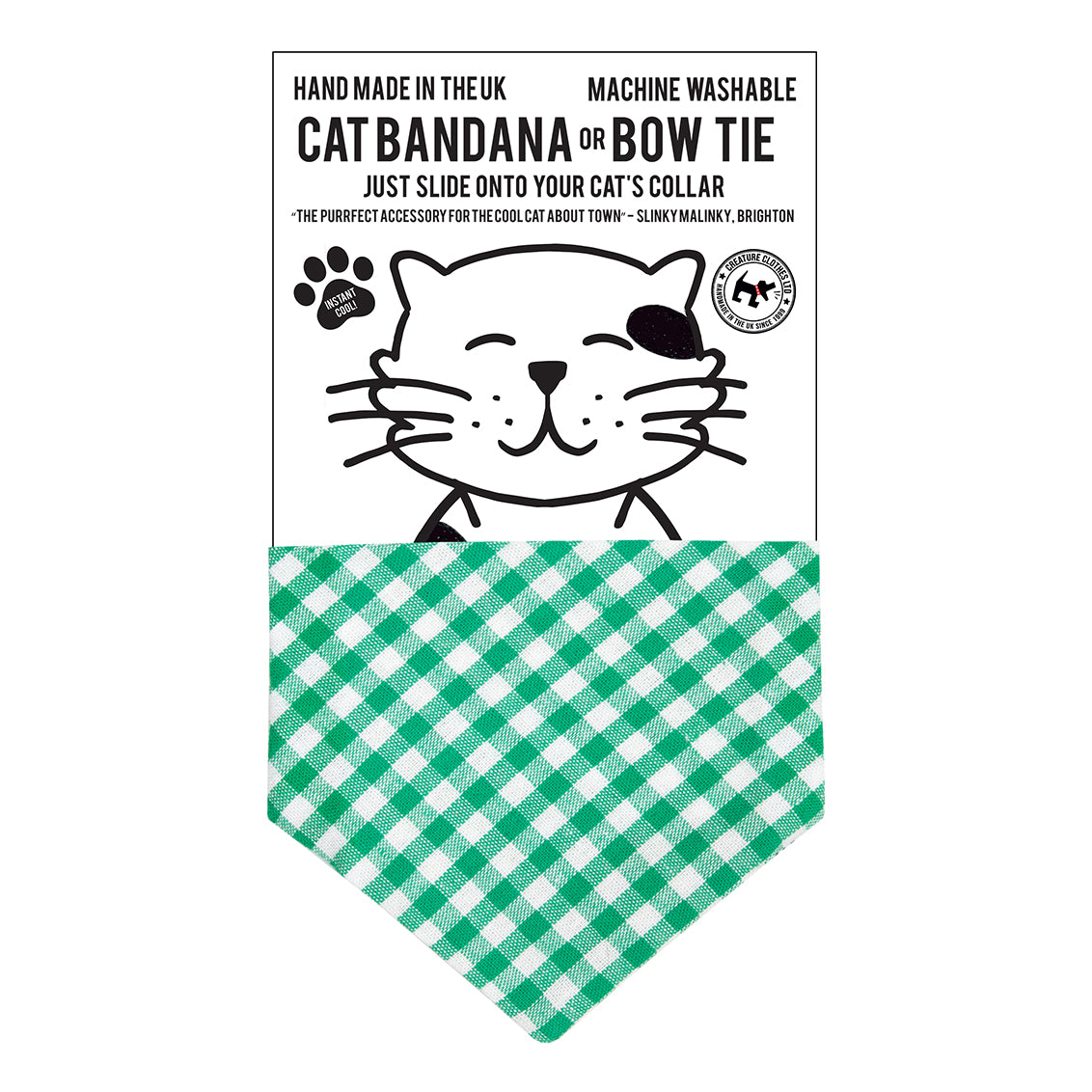 Cat Bandana in Green Gingham Print, Creature Clothes