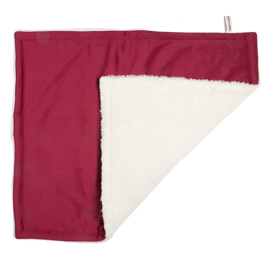 Padded Dog Blanket in Cranberry Velvet and Sherpa, Creature Clothes