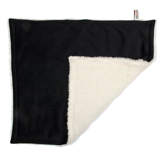 Padded travel blanket in black velvet and sherpa, Creature Clothes