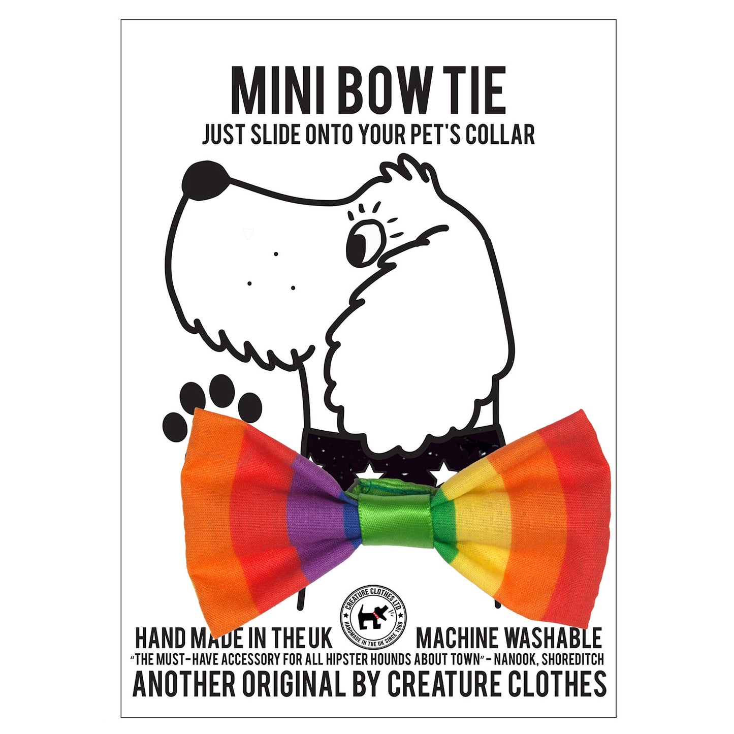 Dog Bow Tie in Rainbow Stripe Design, bow ties for dogs, dog bow ties, rainbow bow tie, Creature Clothes, Pride dog bow tie