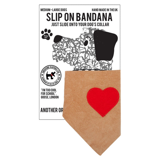 Slip on Dog Bandana - Red Heart on Tan