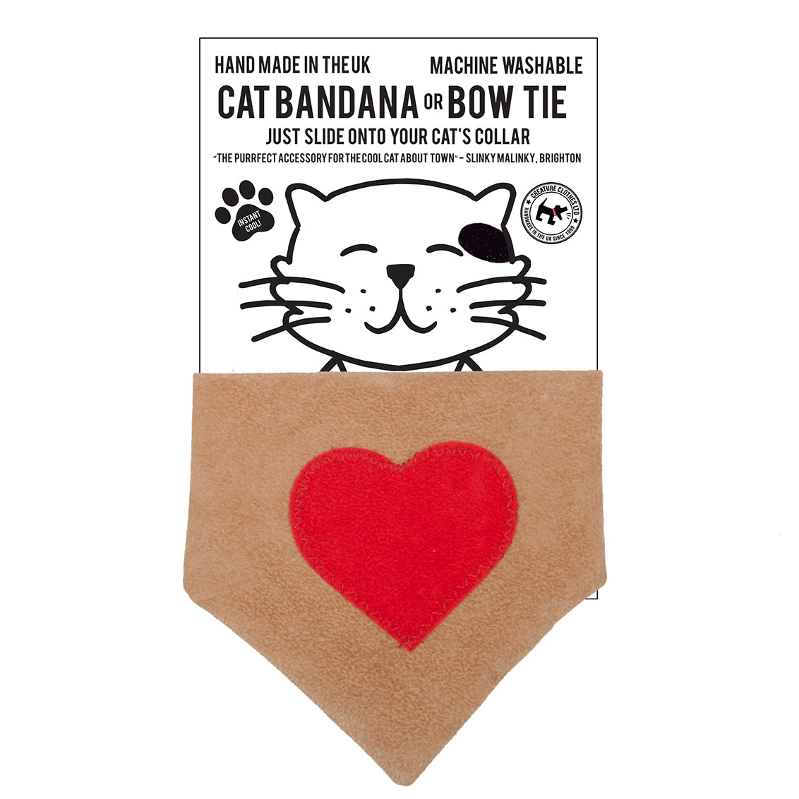 Cat Bandana with Applique Heart on Tan Faux Suede, Creature Clothes