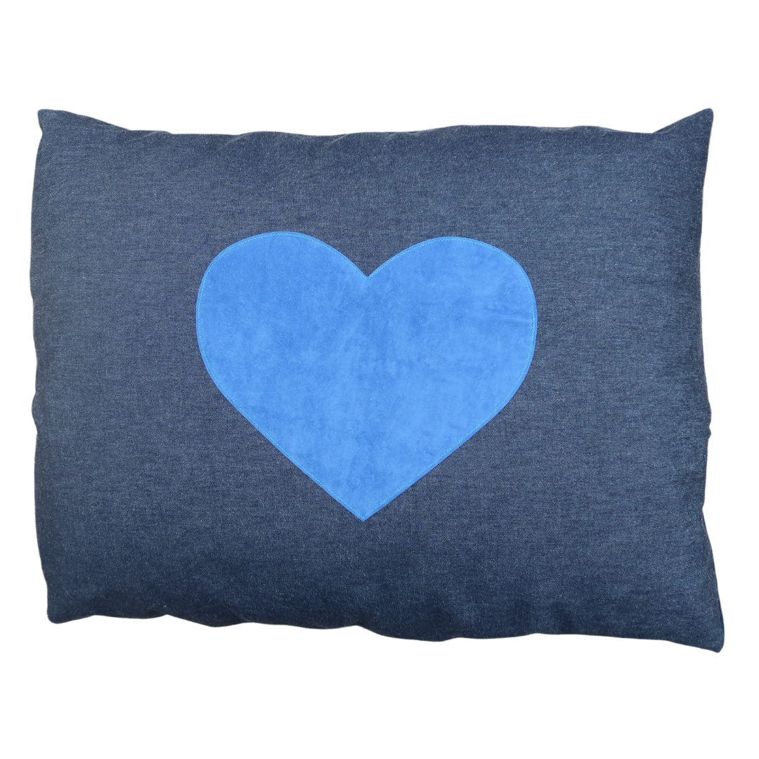 Sale - Medium Size Dog Bed. Blue heart on denim