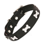 Silver Bones Black Leather Dog Collar