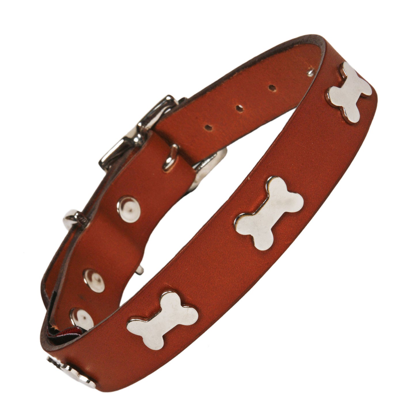 Silver Bones Tan Leather Dog Collar, Creature Clothes