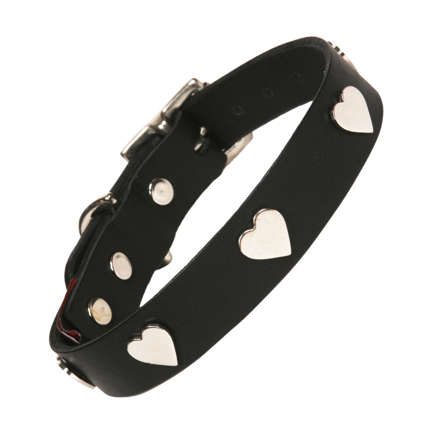 Silver Hearts Black Leather Dog Collar, Creature Clothes