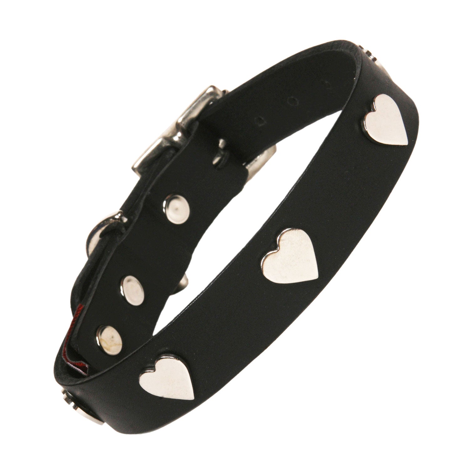 Silver Hearts Black Leather Dog Collar, Creature Clothes