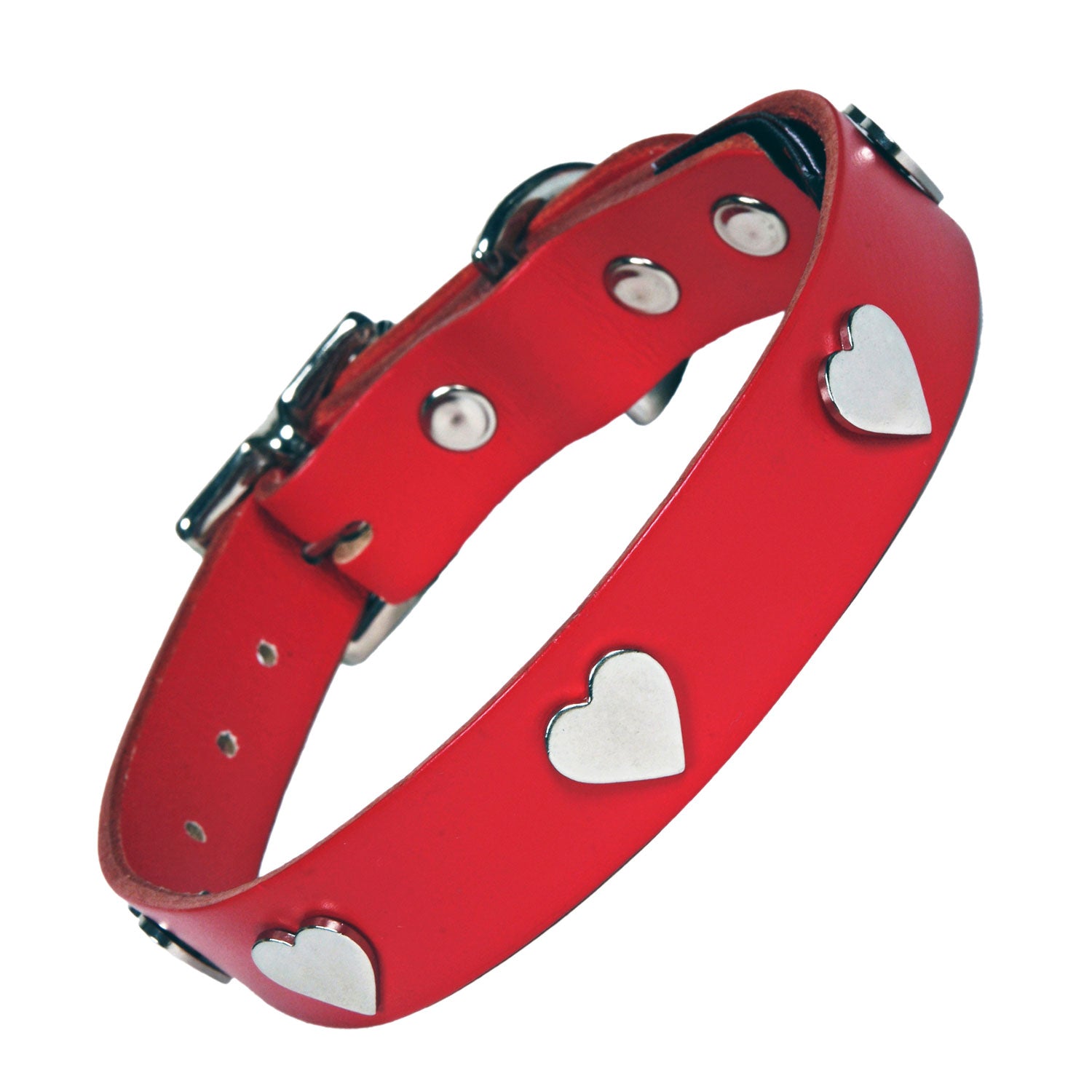 Silver Hearts Red Leather Dog Collar, Creature Clothes