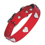 Silver Hearts Red Leather Dog Collar