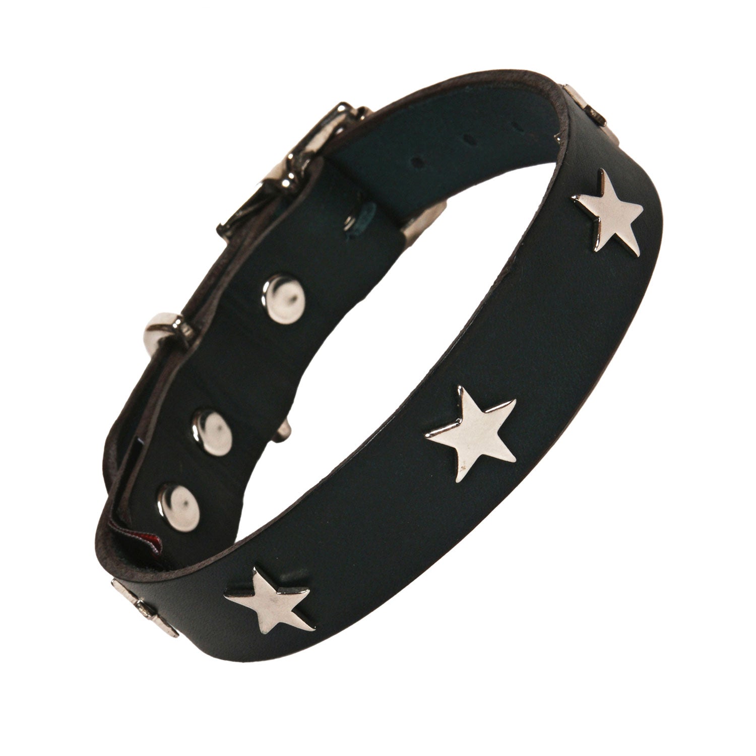 Silver Stars Black Leather Dog Collar, Creature Clothes