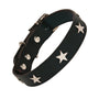 Silver Stars Black Leather Dog Collar