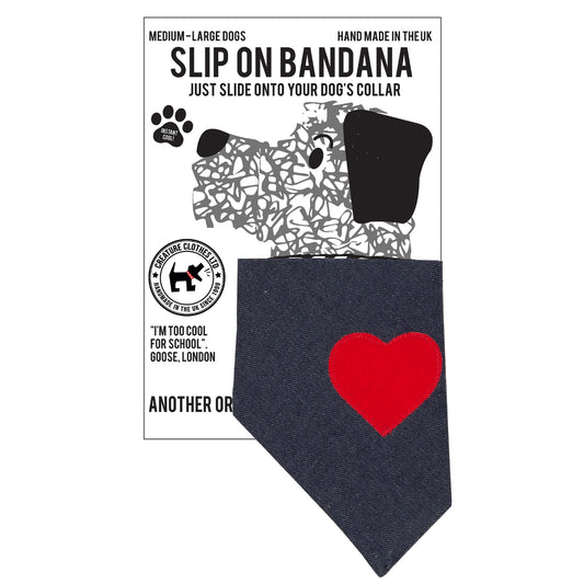 Slip on Dog Bandana - Red Heart on Denim