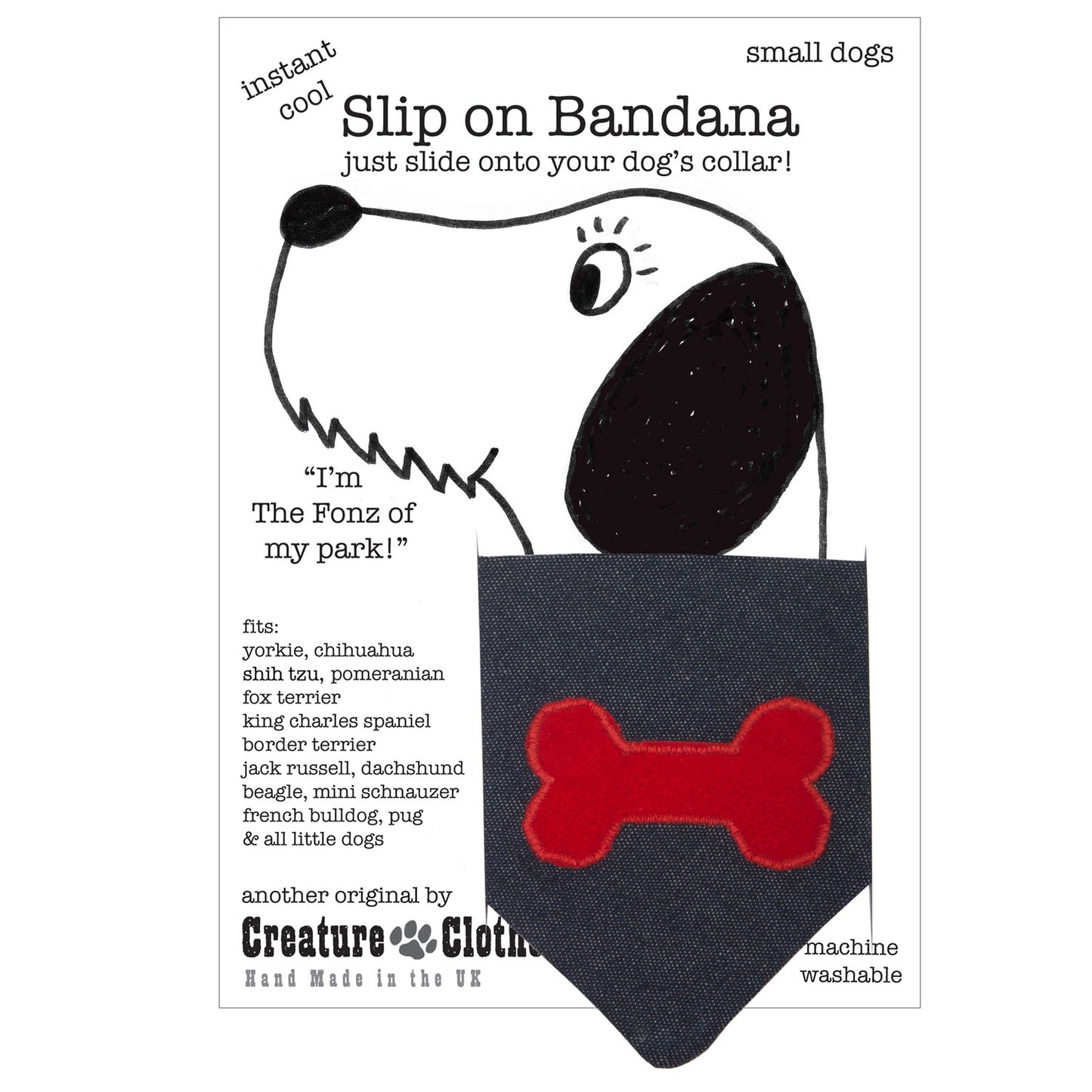 Slip on Dog Bandana - Red Bone on Denim