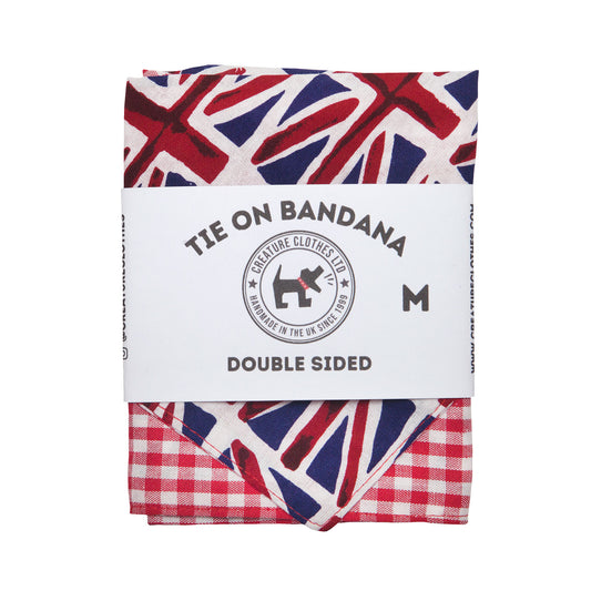 Tie on Dog Bandana - Union Jack Flag and Red Gingham, Creature Clothes