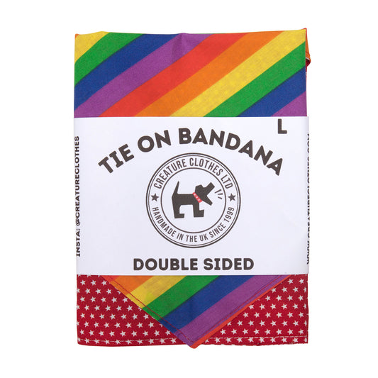 Tie on Dog Bandana - Red Star Print / Rainbow Stripe, Creature Clothes