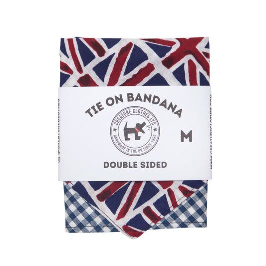 Tie on Dog Bandana - Union Jack Flag and Blue Gingham, Creature Clothes