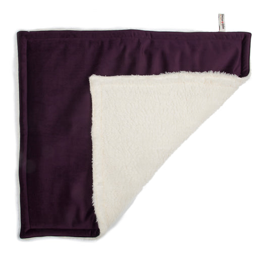 Cat blanket in plum velvet with sherpa fleece underside