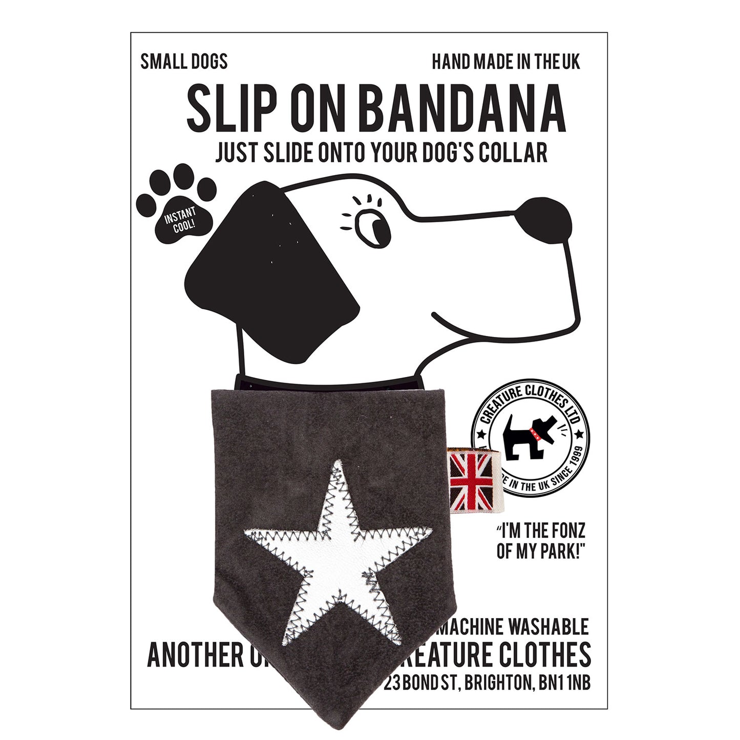 Slip on Dog Bandana - Silver Star on Grey