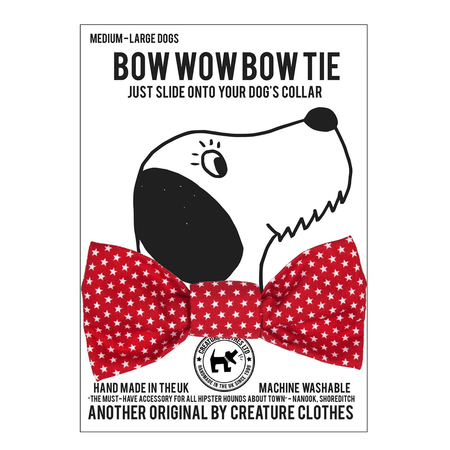 Dog Bow Tie in Red and White Stars Design, dog bow tie, red dog bow tie, bow ties for dogs, red and white stars bow tie, Creature Clothes