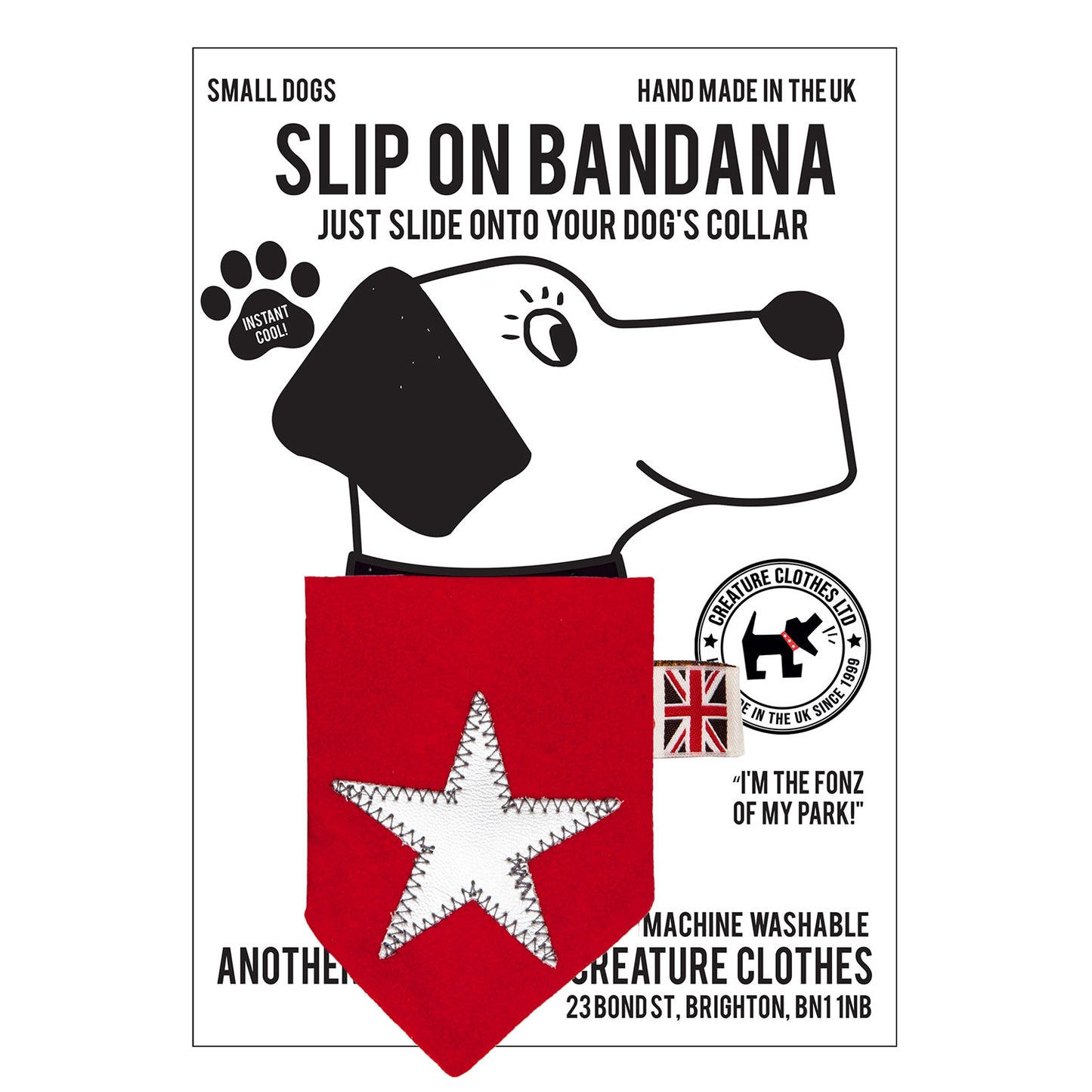 Slip on Dog Bandana - Silver Star on Red