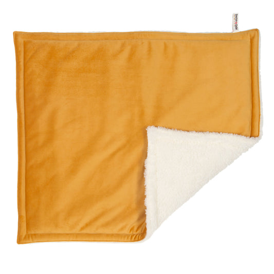 Cat blanket in mustard velvet with sherpa fleece underside