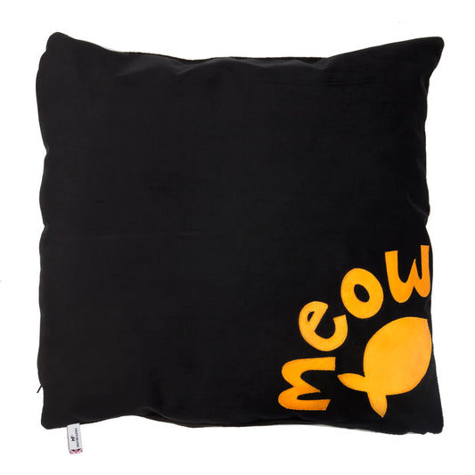 Cat Bed  in black velvet with Mustard Meow Design, Creature Clothes