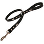 Silver Bone Black Leather Dog Lead