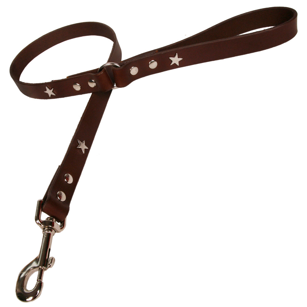 Silver Star Chocolate Brown Leather Dog Lead