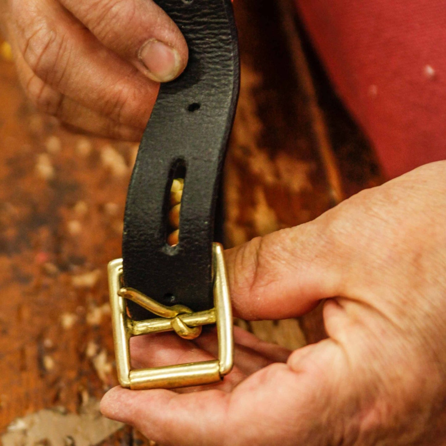 dog collar buckle in workshop, Creature Clothes