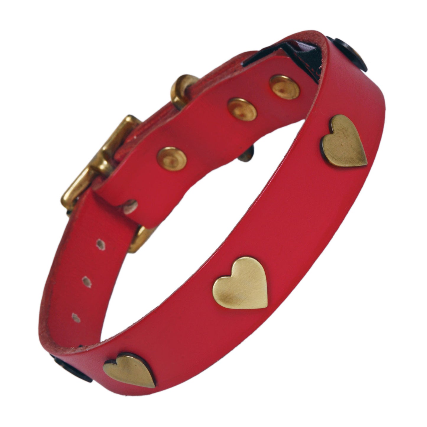 Brass Heart Red Leather Dog Collar, Creature Clothes