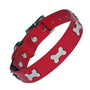 Silver Bones Red Leather Dog Collar