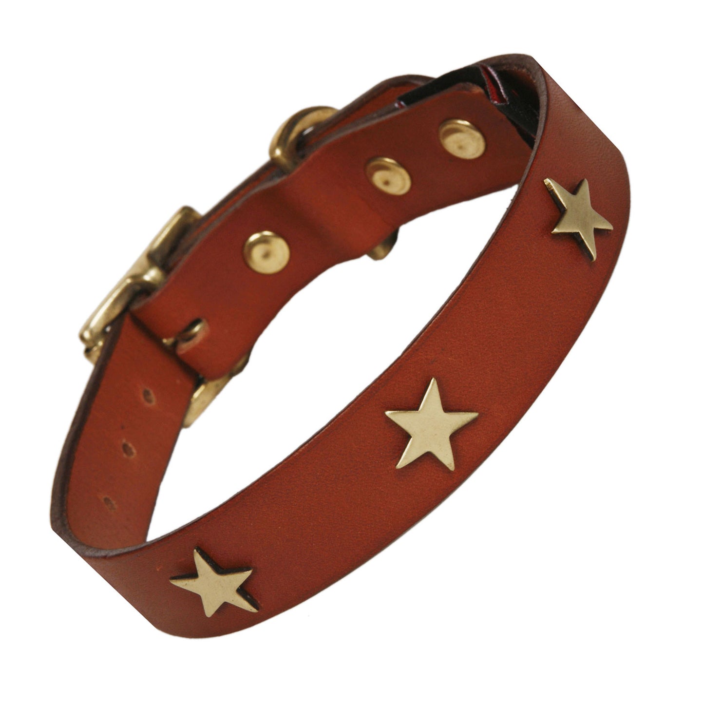 Brass Star Tan Leather Dog Collar, Creature Clothes