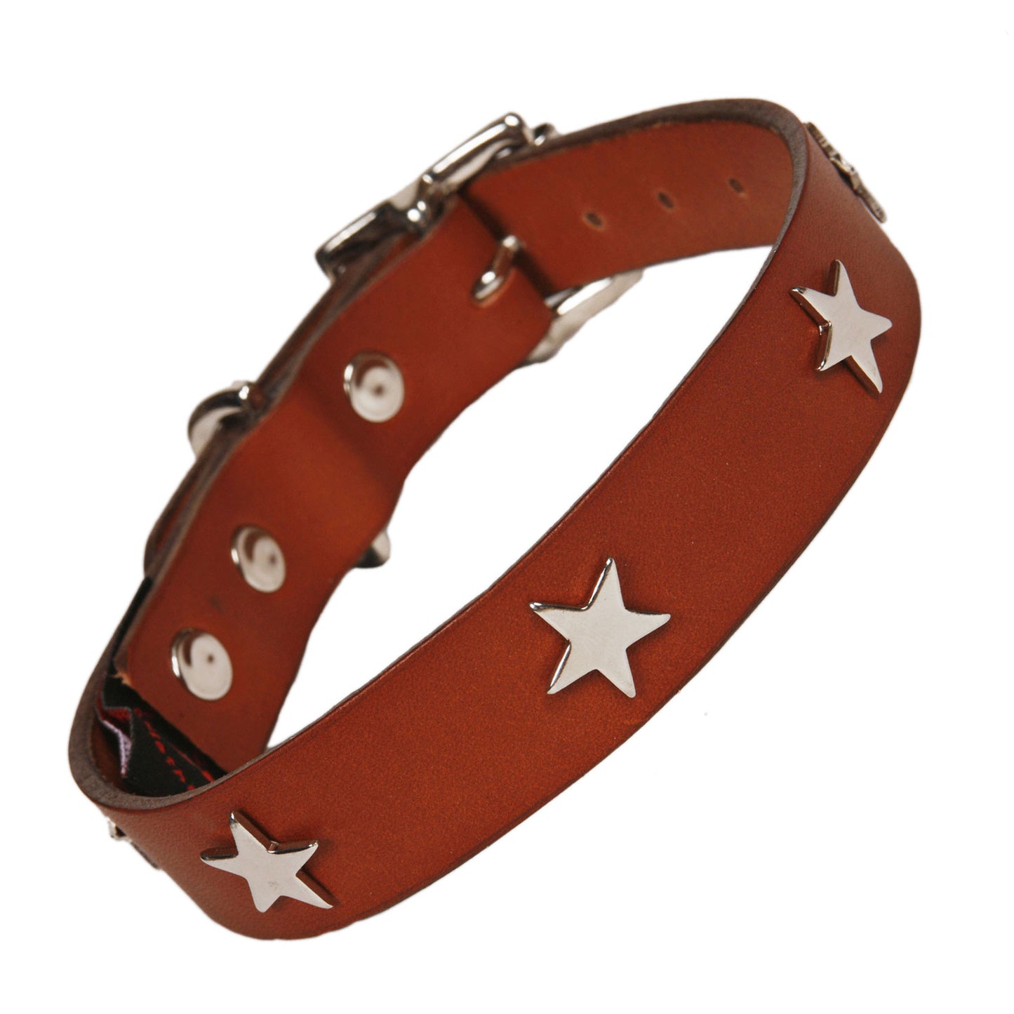 Silver Stars Tan Leather Dog Collar, Creature Clothes