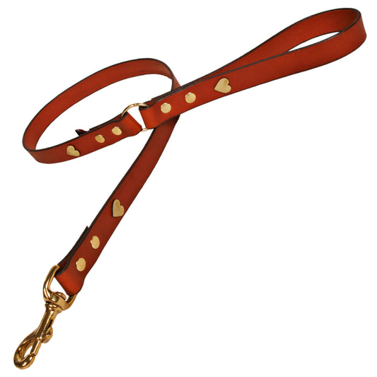 Brass Heart Tan Leather Dog Lead