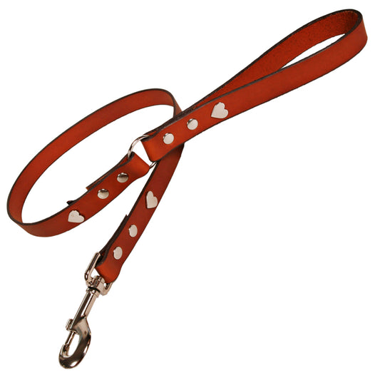 Silver Heart Tan Leather Dog Lead