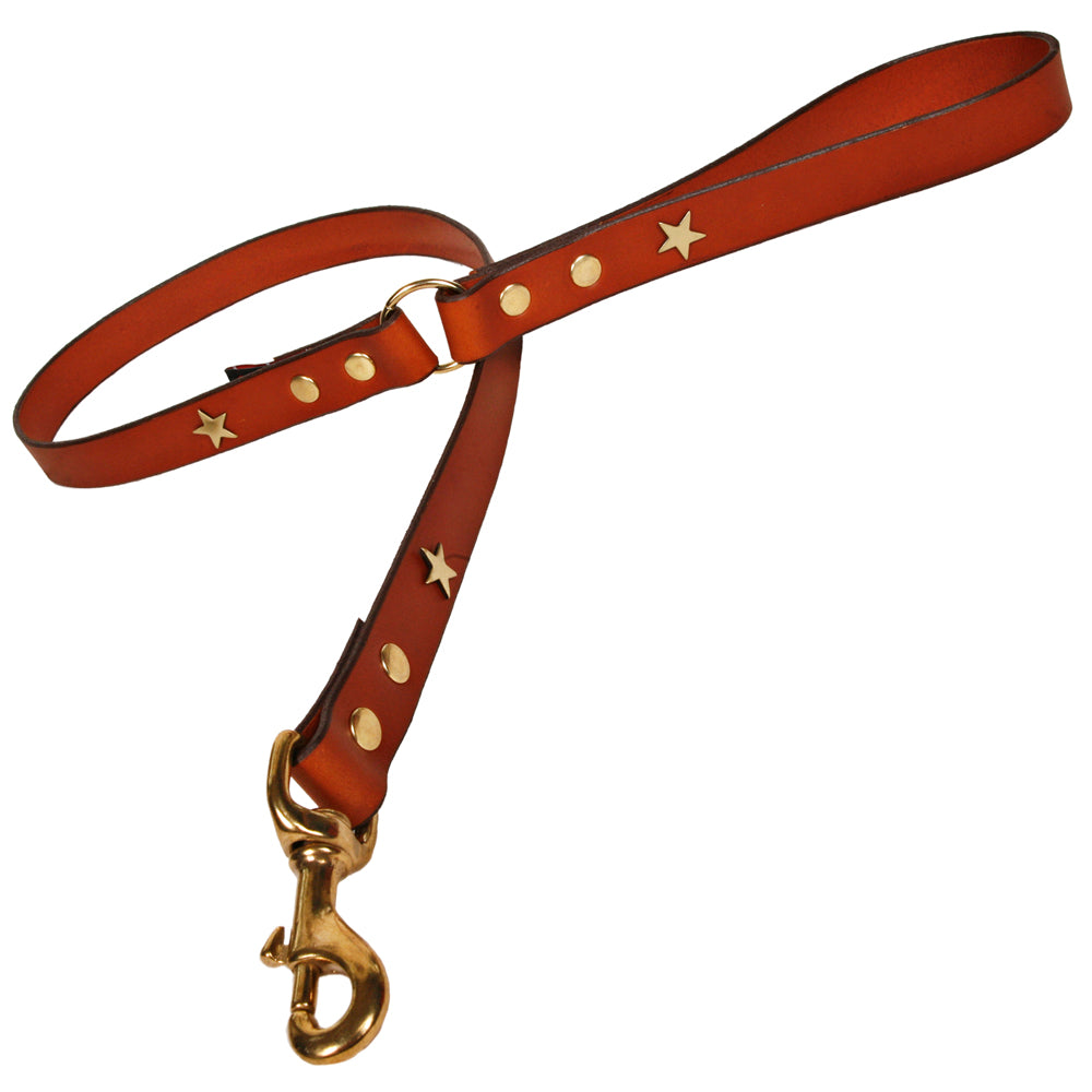 Brass Star Tan Leather Dog Lead